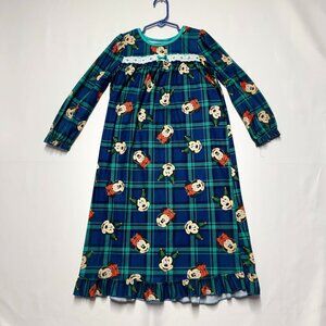 Disney Minnie Mouse Girls Flame Resistant‎ Nightgown Size 6 Blue/Green Plaid